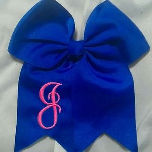 Blue Clip-In "J" Initial Cheer Bow